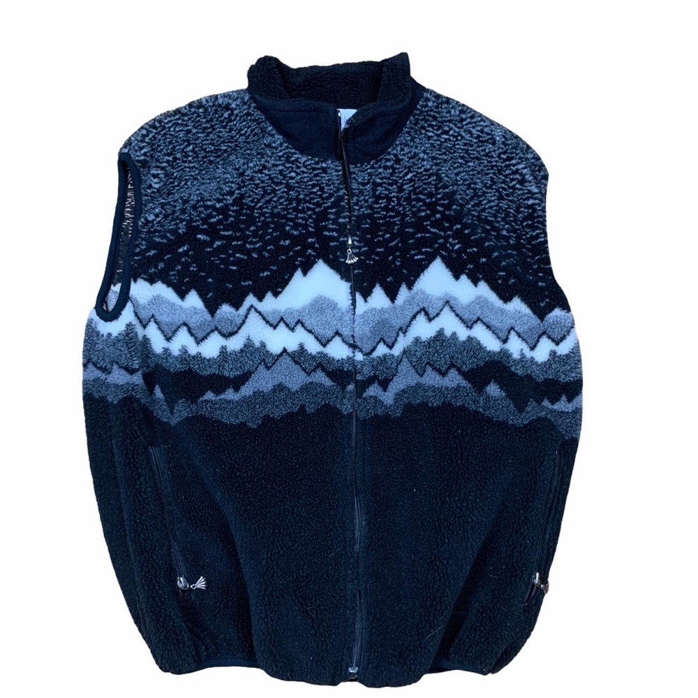 Vintage Sherpa fuzzy winter scene black vest